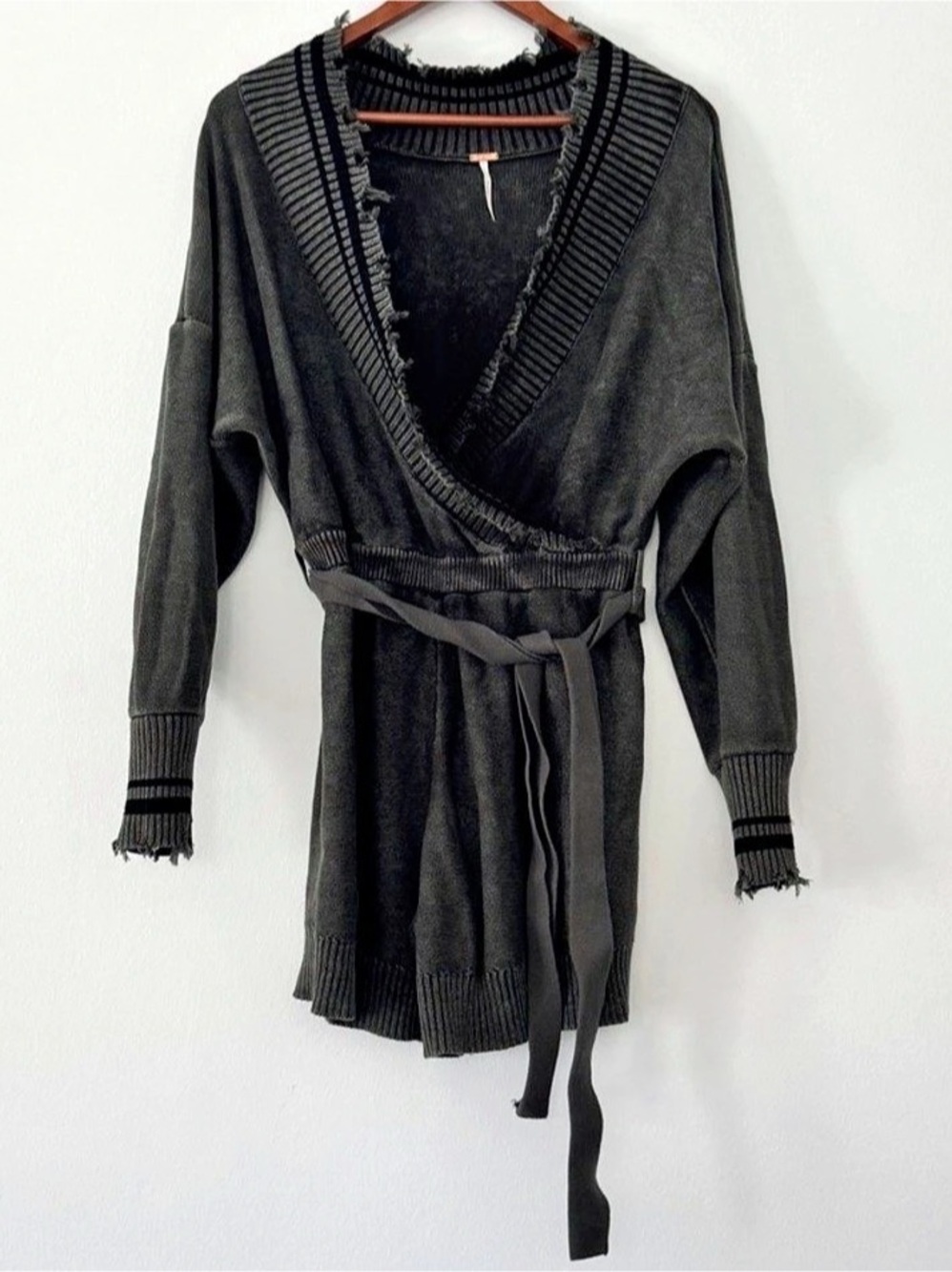 Free People Wrap Cardigan in Green/Gray Size Medium